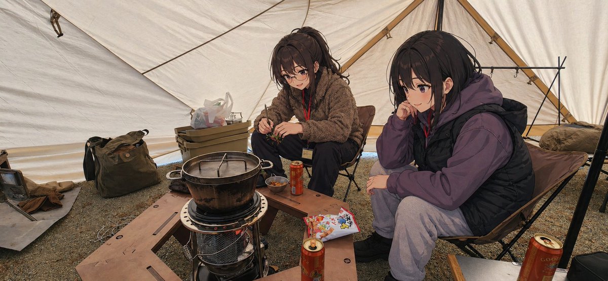 动漫风格冬日露营