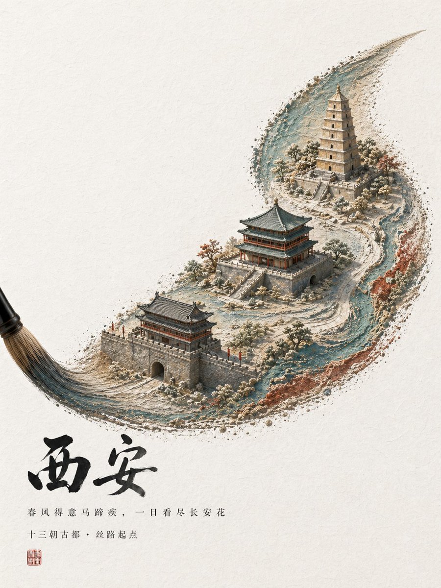 中国水墨风西安海报