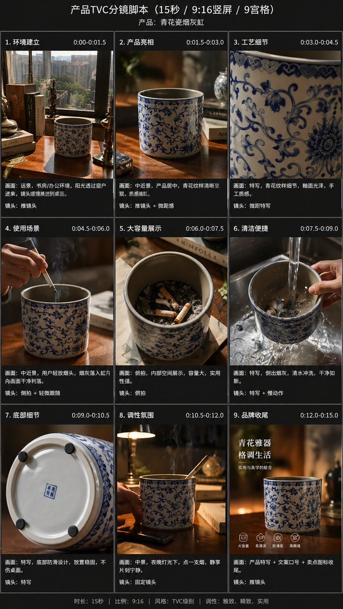 9 宫格产品 TVC 分镜脚本