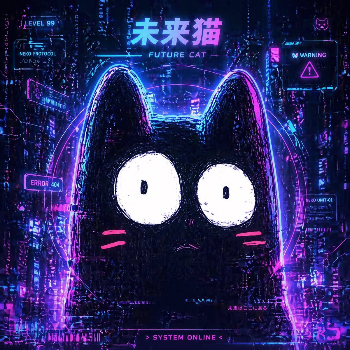 赛博朋克未来猫霓虹海报