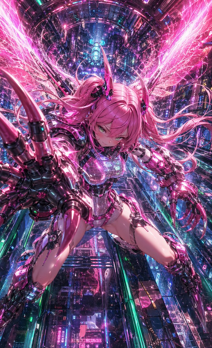 赛博朋克粉色机甲天使少女