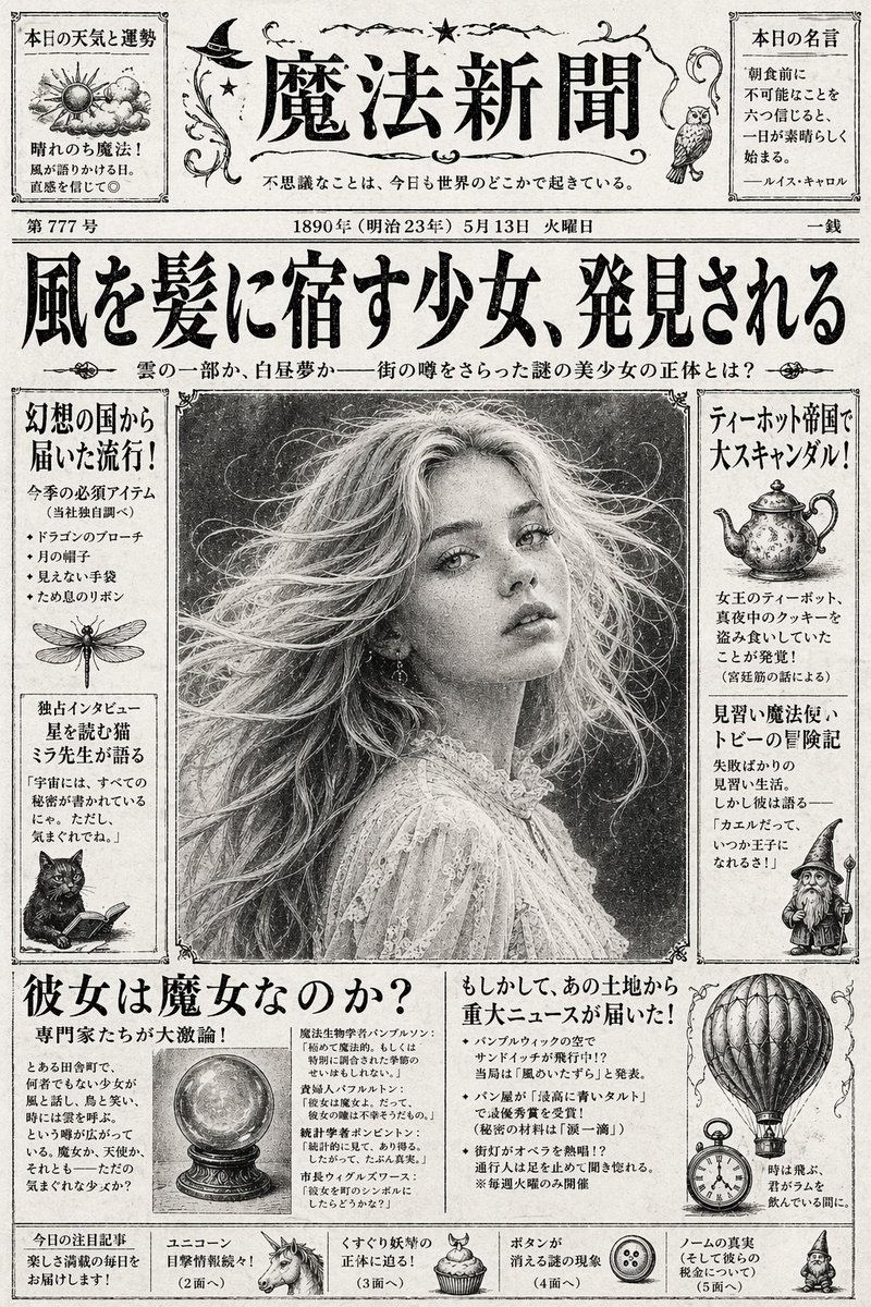 复古日式奇幻魔法报纸