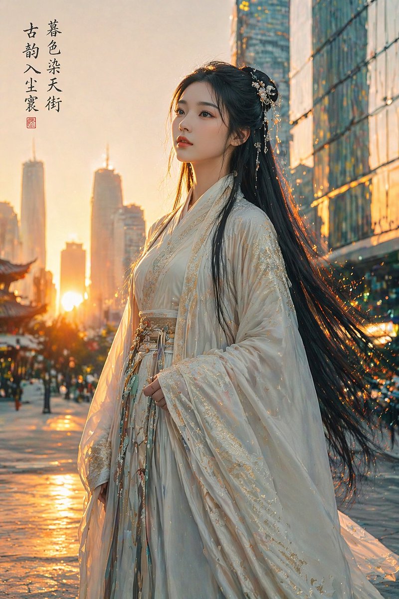 现代都市落日下的古典之美