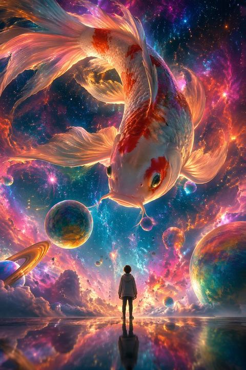 超现实主义锦鲤插画提示词
