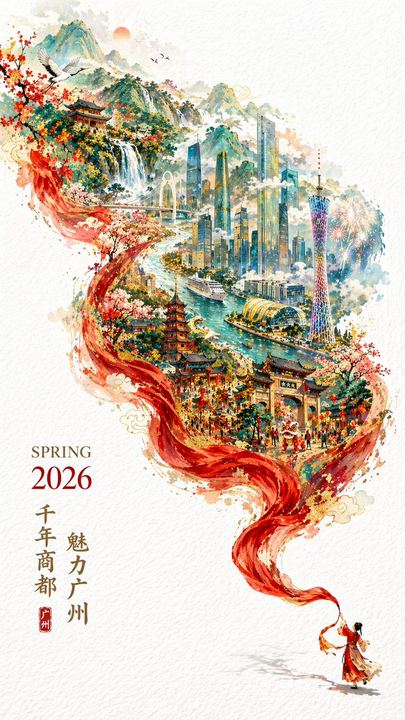 流光丝带城市风光水彩海报