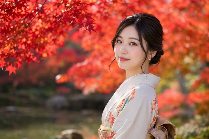 写实风格秋季和服人像