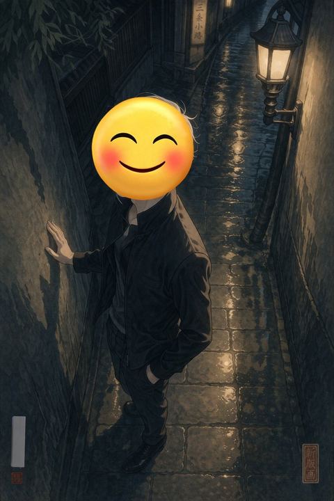 雨夜巷弄中的表情包人物