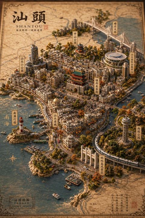 Vintage 3D Miniature City Map