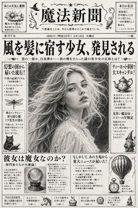 复古日式奇幻魔法报纸