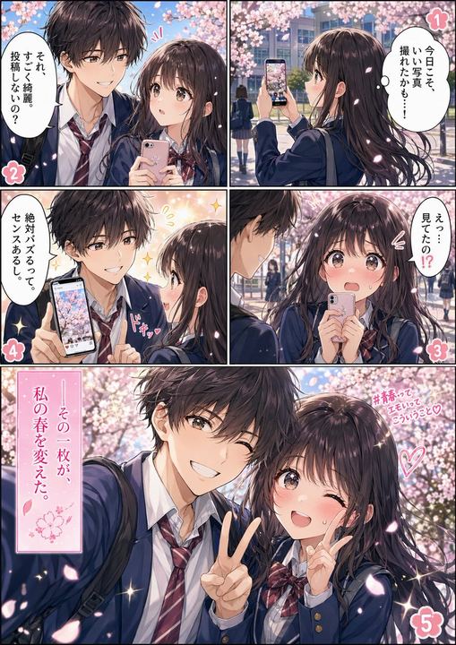 春季校园恋爱漫画页面