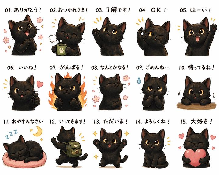 可爱黑猫日文贴纸合集