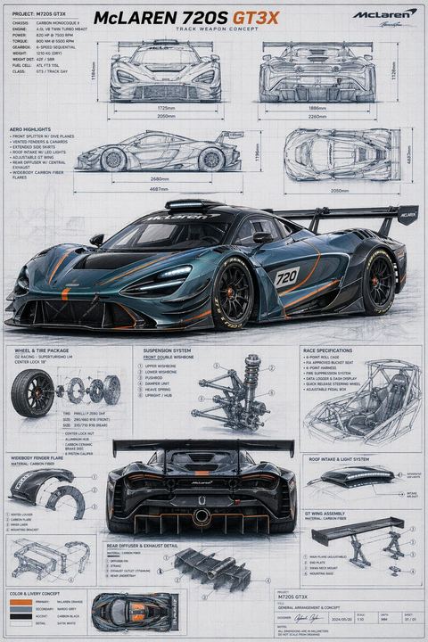 McLaren GT3X 技术蓝图海报