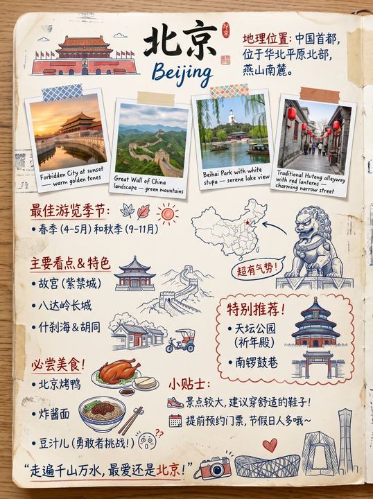 复古北京旅行剪贴簿海报