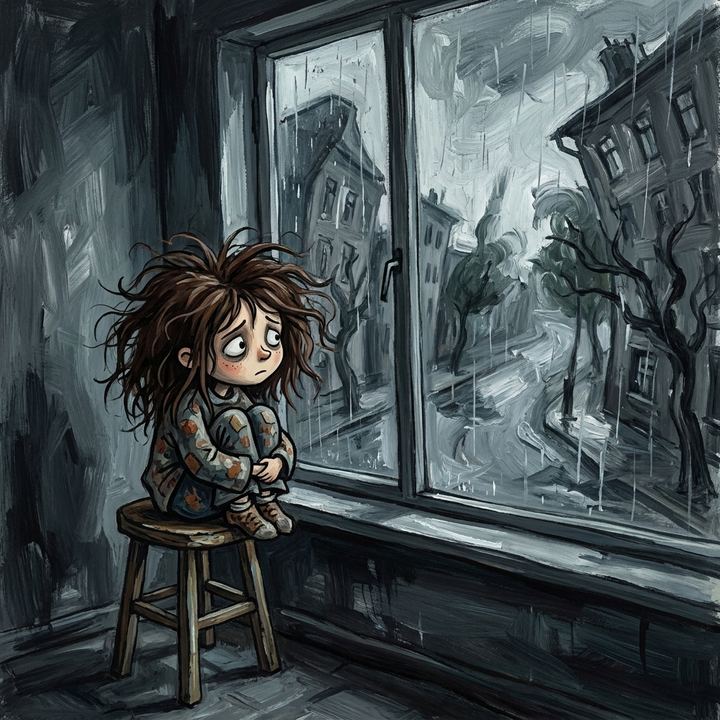 雨窗边的忧郁孩童