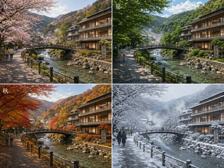 四季中的日本温泉小镇