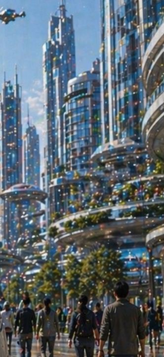 带有闪烁伪影的未来城市