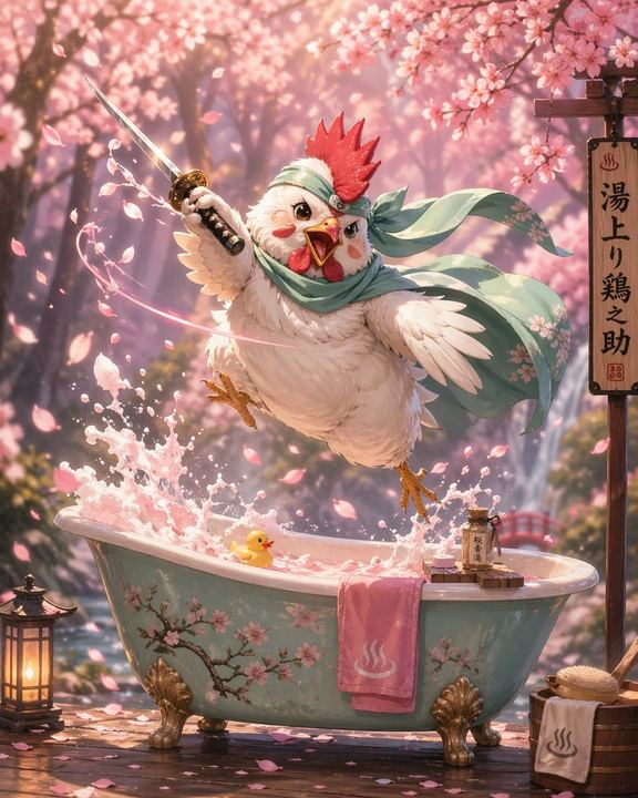 武士鸡沐浴肖像