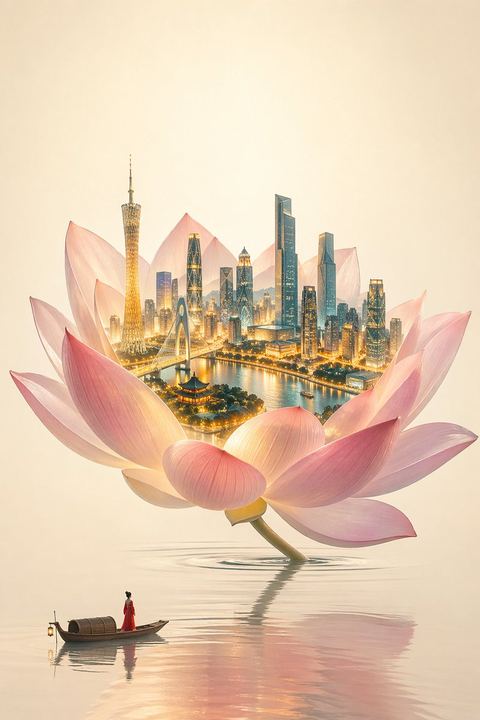 一花一世界城市插画
