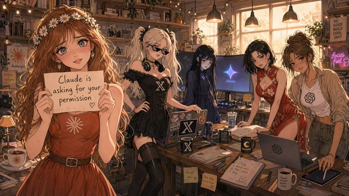 动漫 AI 工作室少女与日落