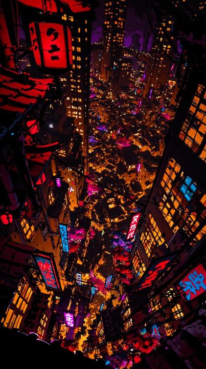 超现实霓虹日本大都市俯瞰图