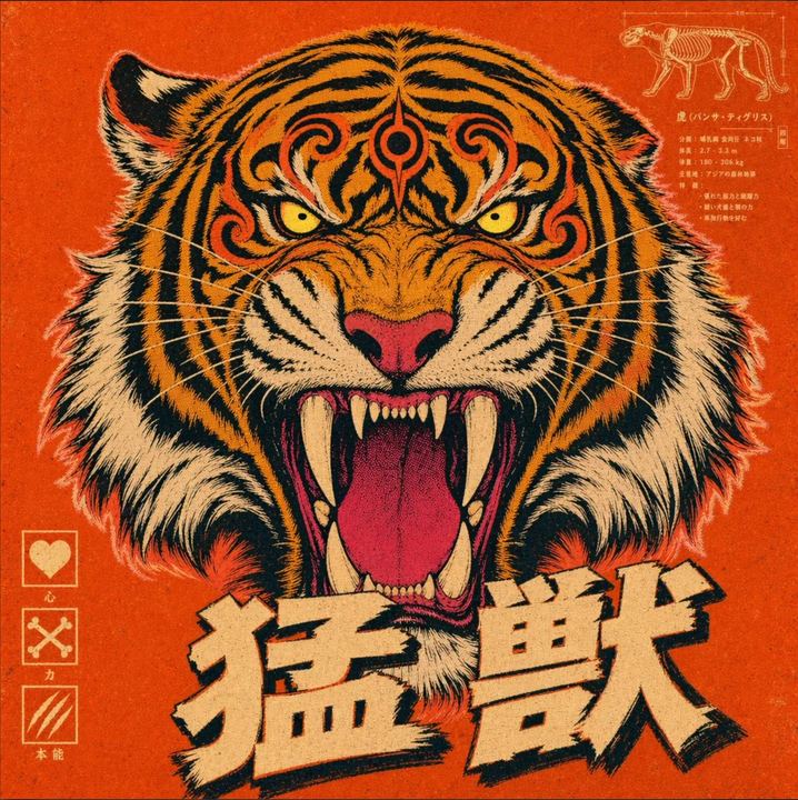 复古咆哮猛虎日式海报