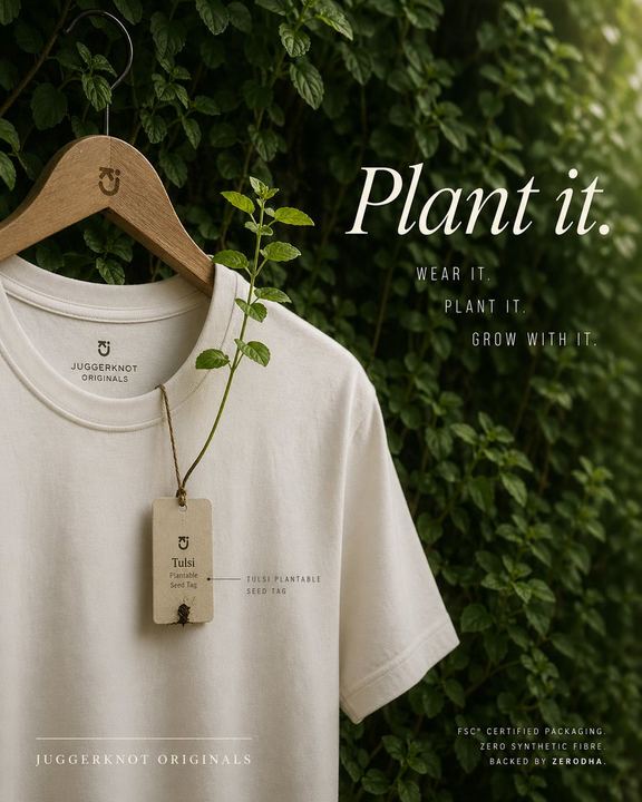 可持续 T 恤可种植吊牌广告