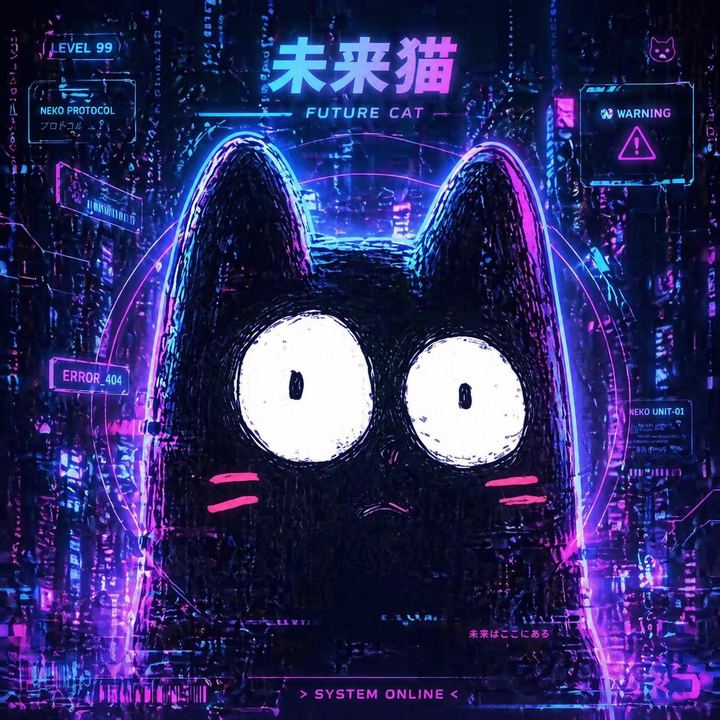 赛博朋克未来猫霓虹海报