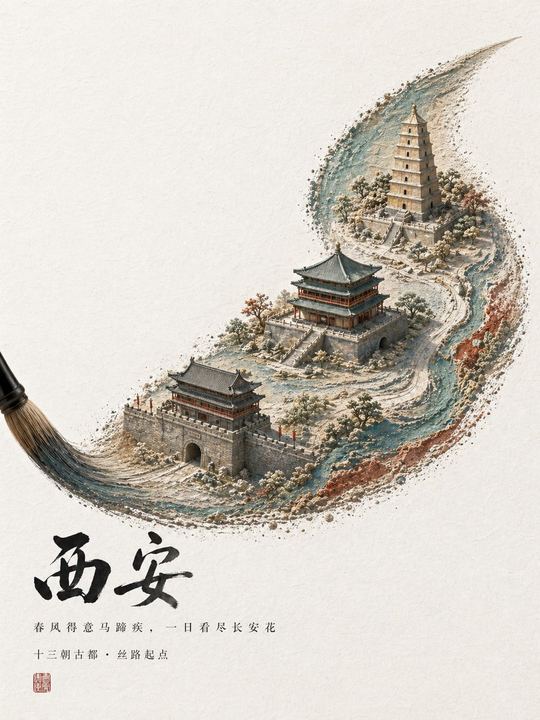 中国水墨风西安海报