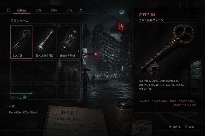 日式恐怖游戏物品栏界面