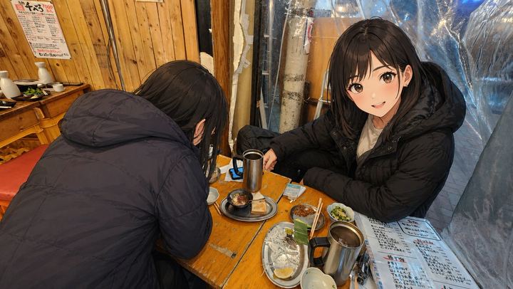 置身于真实居酒屋的动漫角色照片