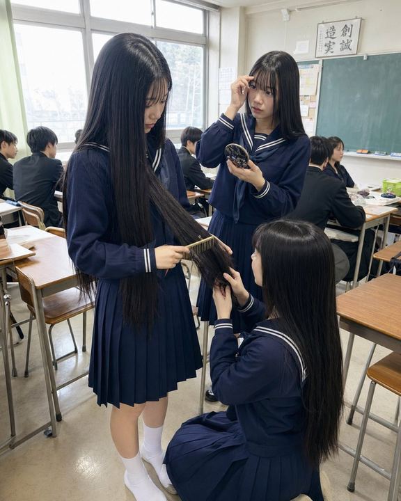 日本教室长发快照