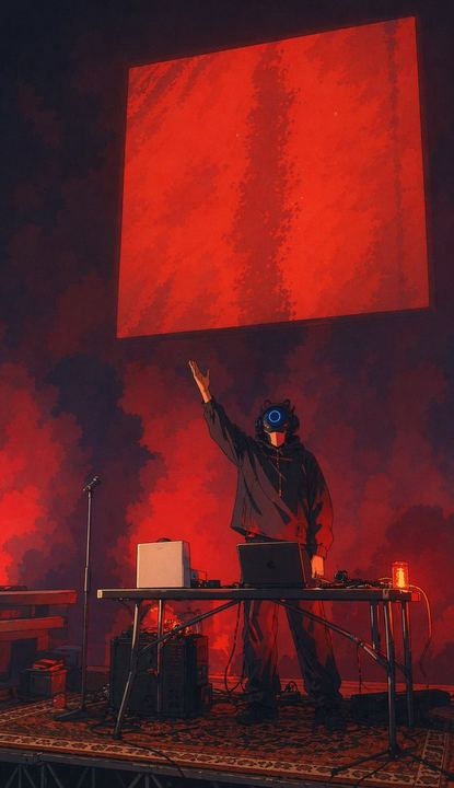 红色巨石下的赛博 DJ